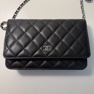 Chanel Wallet on Chain (WOC) Black caviar leather silver hardware
